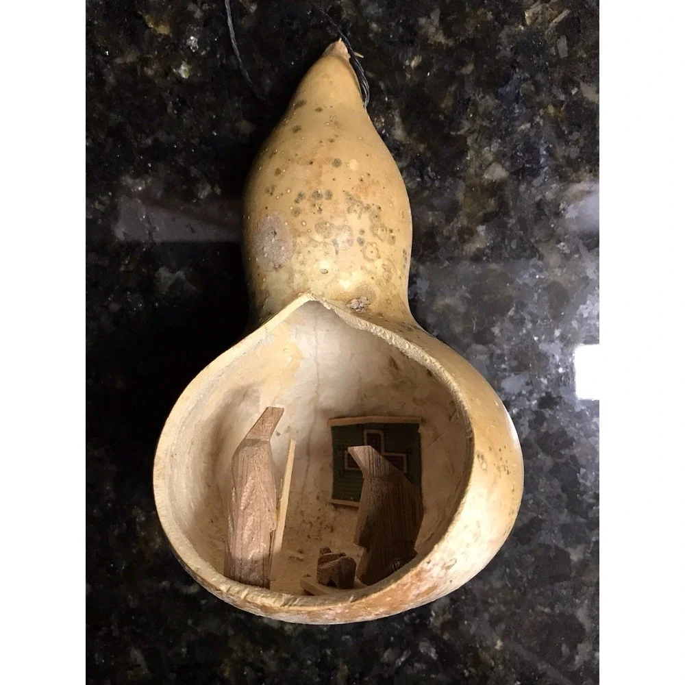 Vintage Nativity Gourd‎ Christmas Tree Ornament Folk Art